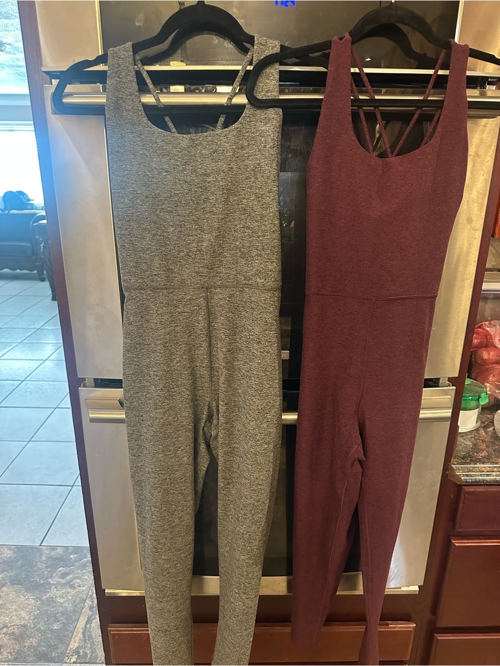 Two NEW CALIA by Carrie Underwood Seamless Jumpsuit in Gray and Burgundy